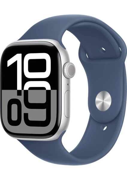 Apple Watch Series 10 GPS 42mm Gümüş Rengi Alüminyum Kasa Kot Rengi Spor Kordon - M/L